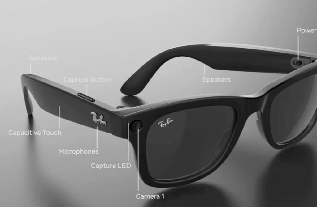 Components of the Ray-Ban stories, camera, speakers, buttons, LED & microphones